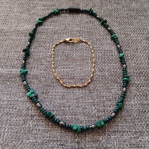 Jasper & Hematite Stone Necklace (FREE GIFT - 90 Gold Bracelet!)